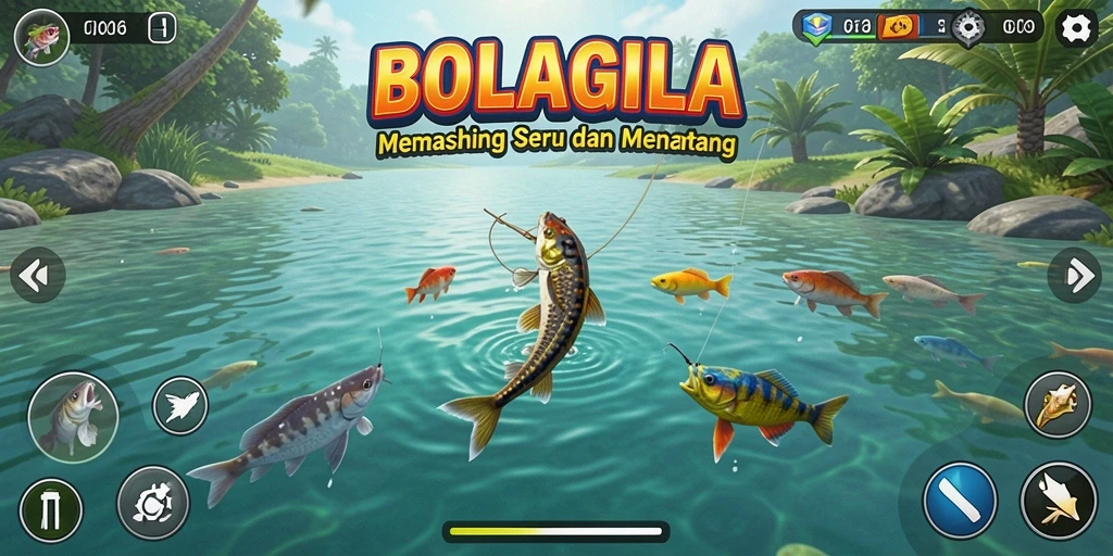 Tampilan gameplay BOLAGILA yang mendebarkan saat memancing.
